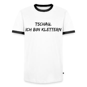 Klettern - Tschau. ich bin klettern - Männer Kontrast-T-Shirt - Weiß/Schwarz - Vorne - AI Model Female 172 light (172cm) & AI Model Male 178 dark (178cm)