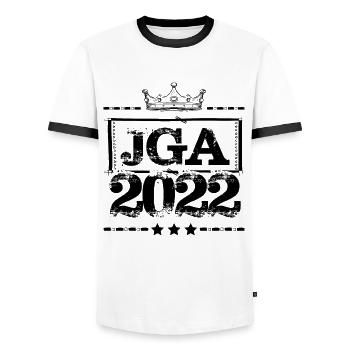 Jga 2022 - Männer Kontrast-T-Shirt - Weiß/Schwarz - Vorne - AI Model Female 172 light (172cm) & AI Model Male 178 dark (178cm)