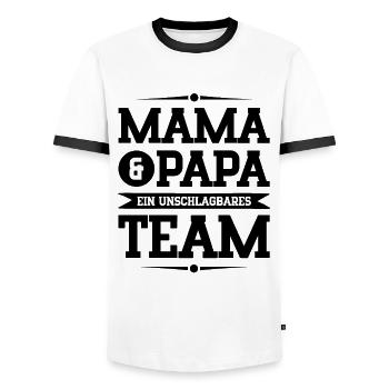 mama und papa team - Männer Kontrast-T-Shirt - Weiß/Schwarz - Vorne - AI Model Female 172 light (172cm) & AI Model Male 178 dark (178cm)