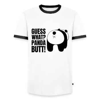 Guess what? Panda Butt Bear Saying Humor Pun - Men's Ringer Shirt - white/black - Front - AI Model Female 172 light (172cm) & AI Model Male 178 dark (178cm)