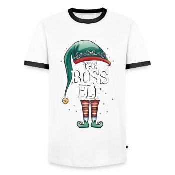 Le Boss Elf Le Boss Elf Cadeau de Noël - T-shirt contrasté Homme - blanc/noir - Devant - AI Model Female 172 light (172cm) & AI Model Male 178 dark (178cm)