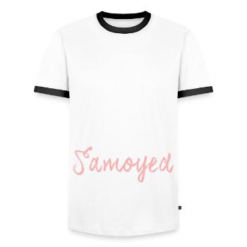 Samojede dog Samoyede Samoyed Hunde Hund - Männer Kontrast-T-Shirt - Weiß/Schwarz - Vorne - AI Model Female 172 light (172cm) & AI Model Male 178 dark (178cm)