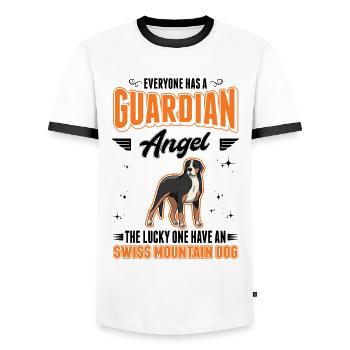 Grand ange gardien suisse des chiens de montagne - T-shirt contrasté Homme - blanc/noir - Devant - AI Model Female 172 light (172cm) & AI Model Male 178 dark (178cm)