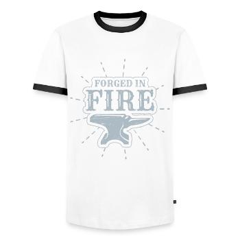 Im Feuer geschmiedeter Schmied - Männer Kontrast-T-Shirt - Weiß/Schwarz - Vorne - AI Model Female 172 light (172cm) & AI Model Male 178 dark (178cm)