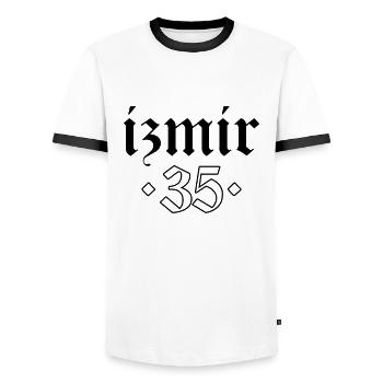 Izmir 35 Turkey Turkiye Gift Holiday TR Turk - Men's Ringer Shirt - white/black - Front - AI Model Female 172 light (172cm) & AI Model Male 178 dark (178cm)