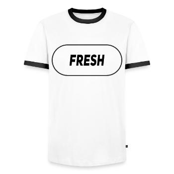 trendig - heiß - frisch - Männer Kontrast-T-Shirt - Weiß/Schwarz - Vorne - AI Model Female 172 light (172cm) & AI Model Male 178 dark (178cm)