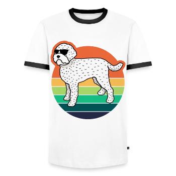 Lagotto Romagnolo Dog Retro Joke Dogs - Men's Ringer Shirt - white/black - Front - AI Model Female 172 light (172cm) & AI Model Male 178 dark (178cm)