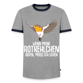 Rotkehlchen Vogel - Männer Kontrast-T-Shirt - Grau/Navy  - Vorne - AI Model Female 172 light (172cm) & AI Model Male 178 light (178cm)