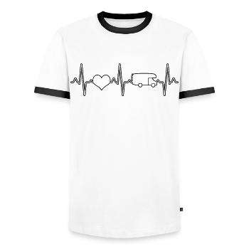 Camping camping-car Heartbeat - T-shirt contrasté Homme - blanc/noir - Devant - AI Model Female 172 light (172cm) & AI Model Male 178 dark (178cm)
