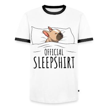 Français Bouledogue - T-shirt contrasté Homme - blanc/noir - Devant - AI Model Female 172 light (172cm) & AI Model Male 178 dark (178cm)