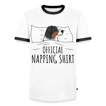 Australian Shepherd - Men's Ringer Shirt - white/black - Front - AI Model Female 172 light (172cm) & AI Model Male 178 dark (178cm)