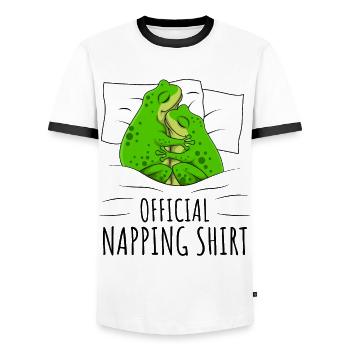Frosch - Männer Kontrast-T-Shirt - Weiß/Schwarz - Vorne - AI Model Female 172 light (172cm) & AI Model Male 178 dark (178cm)