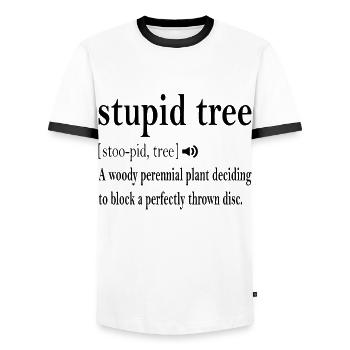 Stupid Tree Definition Disc Golf Frisbee Gift - Men's Ringer Shirt - white/black - Front - AI Model Female 172 light (172cm) & AI Model Male 178 dark (178cm)