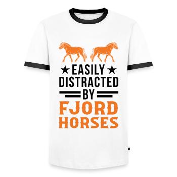 Easily distracted by Fjord Horses Fjord Horse - Men's Ringer Shirt - white/black - Front - AI Model Female 172 light (172cm) & AI Model Male 178 dark (178cm)
