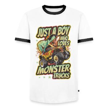 Nur ein Junge, der Monster Trucks liebt - Männer Kontrast-T-Shirt - Weiß/Schwarz - Vorne - AI Model Female 172 light (172cm) & AI Model Male 178 dark (178cm)