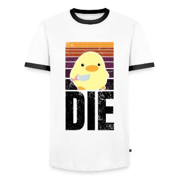 LE Canard Die Die avec Couteau Canard Avec Couteau Mème - T-shirt contrasté Homme - blanc/noir - Devant - AI Model Female 172 light (172cm) & AI Model Male 178 dark (178cm)