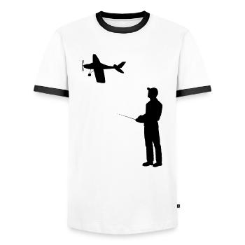 Modèle d’avion RC Volant Rétro Vintage Cadeau - T-shirt contrasté Homme - blanc/noir - Devant - AI Model Female 172 light (172cm) & AI Model Male 178 dark (178cm)