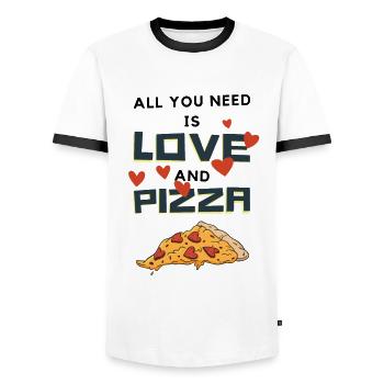 All You Need Is Love And Pizza Lustiger Spruch - Männer Kontrast-T-Shirt - Weiß/Schwarz - Vorne - AI Model Female 172 light (172cm) & AI Model Male 178 dark (178cm)