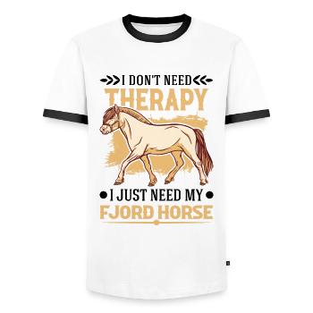 Fjord Horse Therapy Norwegian Horse Fjord Horse - Men's Ringer Shirt - white/black - Front - AI Model Female 172 light (172cm) & AI Model Male 178 dark (178cm)