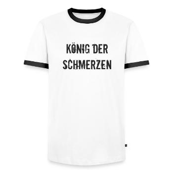 Rehasport - König der Schmerzen - Männer Kontrast-T-Shirt - Weiß/Schwarz - Vorne - AI Model Female 172 light (172cm) & AI Model Male 178 dark (178cm)