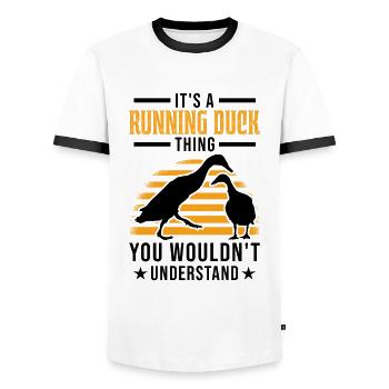 Running Duck thing Running Bottle Duck - Men's Ringer Shirt - white/black - Front - AI Model Female 172 light (172cm) & AI Model Male 178 dark (178cm)