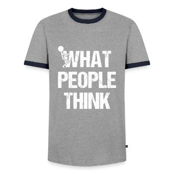 fuck ce que les gens pensent de la provocation de la figure de bâton - T-shirt contrasté Homme - gris/marine  - Devant - AI Model Female 172 light (172cm) & AI Model Male 178 light (178cm)