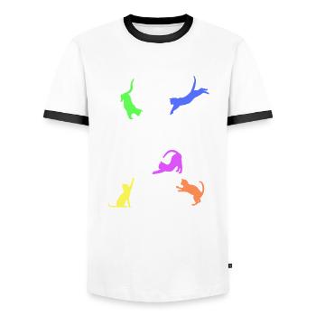 Spielende Katzen auf Notenlinien Katze Musik - Männer Kontrast-T-Shirt - Weiß/Schwarz - Vorne - AI Model Female 172 light (172cm) & AI Model Male 178 dark (178cm)