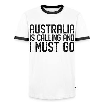 L’Australie appelle je dois y aller - T-shirt contrasté Homme - blanc/noir - Devant - AI Model Female 172 light (172cm) & AI Model Male 178 dark (178cm)