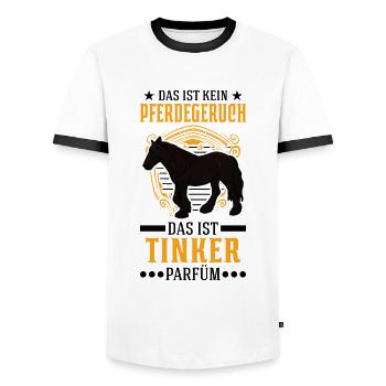 Das ist kein Pferdegeruch Das ist Tinker Parfüm - Männer Kontrast-T-Shirt - Weiß/Schwarz - Vorne - AI Model Female 172 light (172cm) & AI Model Male 178 dark (178cm)