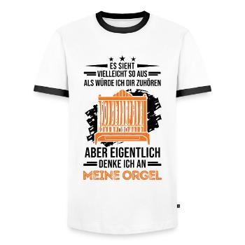 Orgel Spruch Pfeifenorgel Organist - Männer Kontrast-T-Shirt - Weiß/Schwarz - Vorne - AI Model Female 172 light (172cm) & AI Model Male 178 dark (178cm)