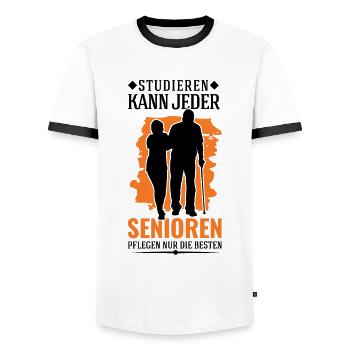 Altenpflegerin Studieren Spruch Altenheim - Männer Kontrast-T-Shirt - Weiß/Schwarz - Vorne - AI Model Female 172 light (172cm) & AI Model Male 178 dark (178cm)