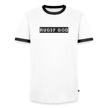 Rugby - Rugby God - Men's Ringer Shirt - white/black - Front - AI Model Female 172 light (172cm) & AI Model Male 178 dark (178cm)