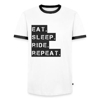 Horseback riding - eat. Sleep. Ride. repeat. - Men's Ringer Shirt - white/black - Front - AI Model Female 172 light (172cm) & AI Model Male 178 dark (178cm)