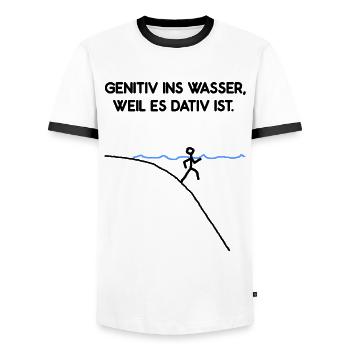 Genitiv Ins Wasser Weil Es Dativ Ist Grammatik Fun - Männer Kontrast-T-Shirt - Weiß/Schwarz - Vorne - AI Model Female 172 light (172cm) & AI Model Male 178 dark (178cm)