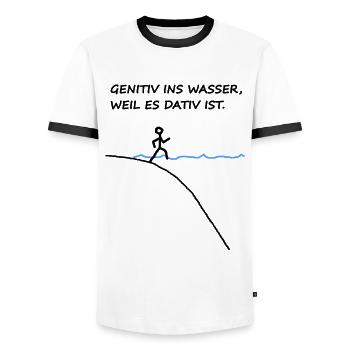 Genitiv Ins Wasser Weil Es Dativ Ist Grammatik Fun - Männer Kontrast-T-Shirt - Weiß/Schwarz - Vorne - AI Model Female 172 light (172cm) & AI Model Male 178 dark (178cm)