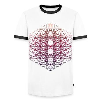 64 Tétraèdre Métatrons Cube Sacré Géo - T-shirt contrasté Homme - blanc/noir - Devant - AI Model Female 172 light (172cm) & AI Model Male 178 dark (178cm)