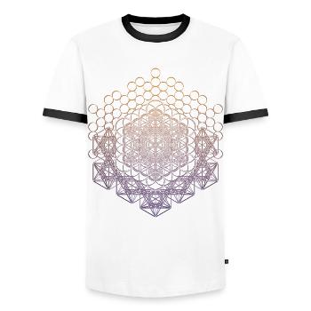 Metatrons Cube Sacred Geometry Connected - Men's Ringer Shirt - white/black - Front - AI Model Female 172 light (172cm) & AI Model Male 178 dark (178cm)
