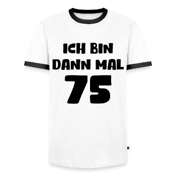 75. Geburtstag Geschenk Geburtstagskind 75 Jahre - Männer Kontrast-T-Shirt - Weiß/Schwarz - Vorne - AI Model Female 172 light (172cm) & AI Model Male 178 dark (178cm)