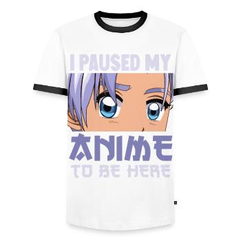 J’ai mis en pause mon anime pour être ici drôle Otaku Anime - T-shirt contrasté Homme - blanc/noir - Devant - AI Model Female 172 light (172cm) & AI Model Male 178 dark (178cm)