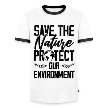 natutschutz recycle - Men's Ringer Shirt - white/black - Front - AI Model Female 172 light (172cm) & AI Model Male 178 dark (178cm)