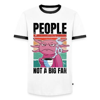 Axolotl with coffee - People Not A Big Fan - Men's Ringer Shirt - white/black - Front - AI Model Female 172 light (172cm) & AI Model Male 178 dark (178cm)