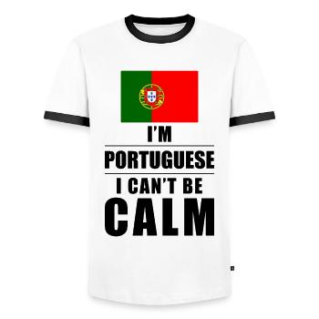 Portugiese Spruch - Männer Kontrast-T-Shirt - Weiß/Schwarz - Vorne - AI Model Female 172 light (172cm) & AI Model Male 178 dark (178cm)