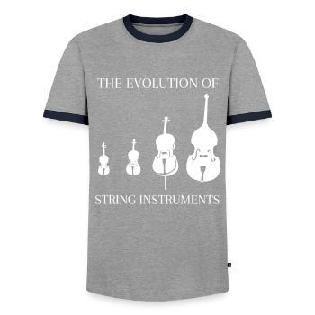 Kontrabass Spruch Streichinstrumente Evolution - Männer Kontrast-T-Shirt - Grau/Navy  - Vorne - AI Model Female 172 light (172cm) & AI Model Male 178 light (178cm)