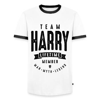 Membre à vie de l’équipe Harry Drôle personnalisé - T-shirt contrasté Homme - blanc/noir - Devant - AI Model Female 172 light (172cm) & AI Model Male 178 dark (178cm)