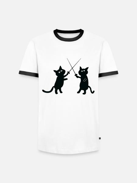 Fechten Katzen Fechter - Männer Kontrast-T-Shirt - Weiß/Schwarz