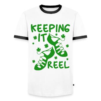 Irlande Dance Tap Dance Keep It Reel Girls - T-shirt contrasté Homme - blanc/noir - Devant - AI Model Female 172 light (172cm) & AI Model Male 178 dark (178cm)