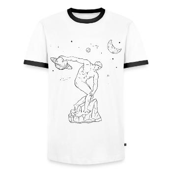 Celestial Aesthetic Discobolus by Myron Planet - Men's Ringer Shirt - white/black - Front - AI Model Female 172 light (172cm) & AI Model Male 178 dark (178cm)