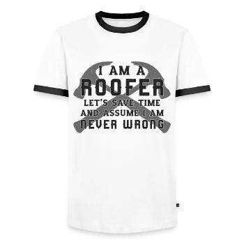 Roofer Craft Craftsman Roof Idée cadeau - T-shirt contrasté Homme - blanc/noir - Devant - AI Model Female 172 light (172cm) & AI Model Male 178 dark (178cm)