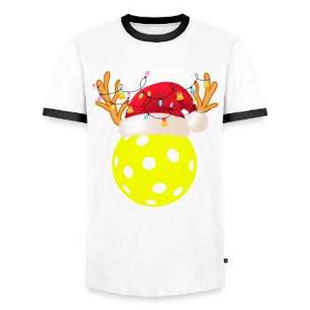 Christmas Pickleball Player Sport Paddleball - Men's Ringer Shirt - white/black - Front - AI Model Female 172 light (172cm) & AI Model Male 178 dark (178cm)