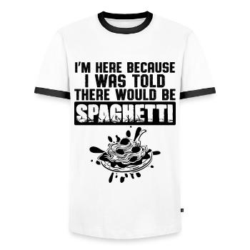 spaghetti pasta - Männer Kontrast-T-Shirt - Weiß/Schwarz - Vorne - AI Model Female 172 light (172cm) & AI Model Male 178 dark (178cm)